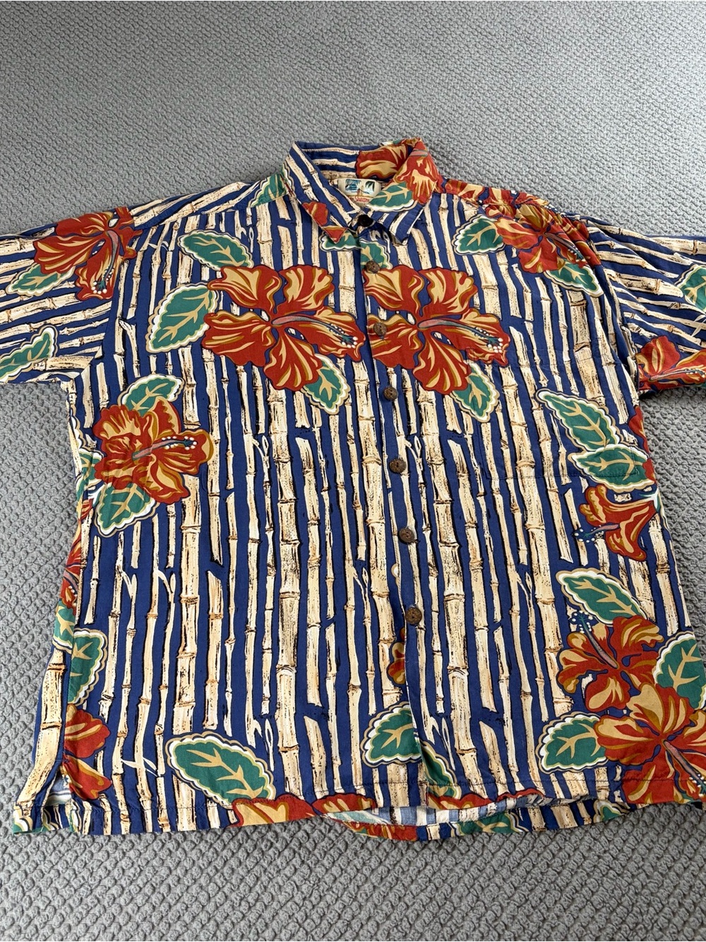 John severson Rayon Blue Tropical Floral Short-Sleeve Button-Down Shirt